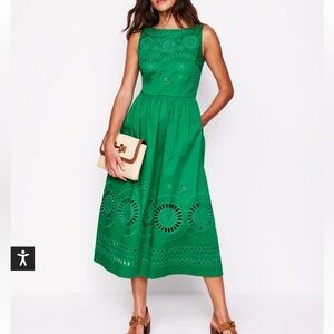 Boden Lauren Broderie Midi Dress Women’s Green Size 4R